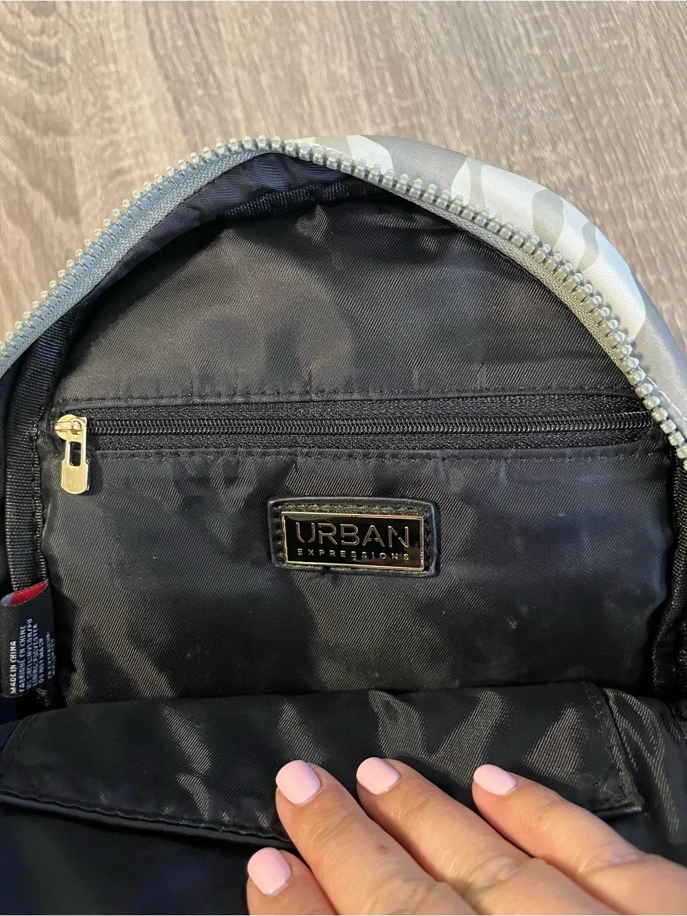 Urban Expressions Grey Camo Mini Backpack with Gold Accents